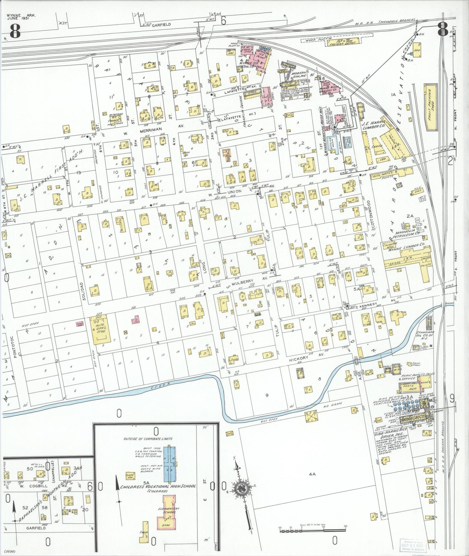 Sanborn Fire Insurance Map from Wynne, Cross County, Arkansas (1951), Sheet #0008 - Complete Map Set gallery image, historic Sanborn map, vintage wall art, Arkansas Arkansas