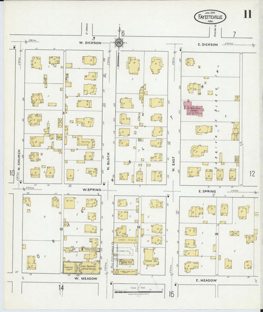 Sanborn Fire Insurance Map from Fayetteville, Washington County, Arkansas (1919), Sheet #0011 - Historic Sanborn Fire Insurance Map Print, vintage old map wall art, antique decor, genealogy gift, Arkansas Arkansas map