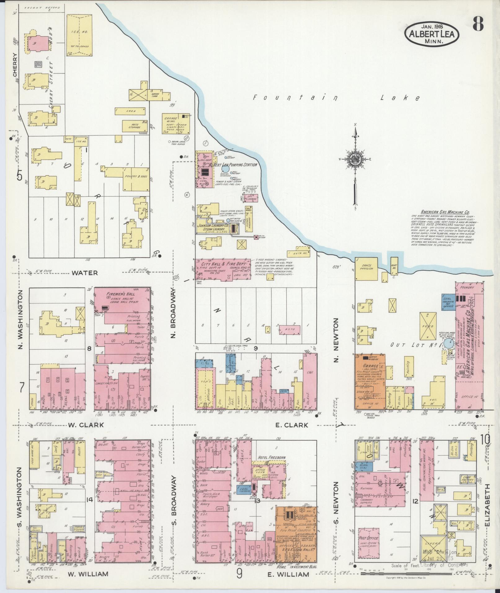 Sanborn Fire Insurance Map from Albert Lea, Freeborn County, Minnesota (1918), Sheet #0008 - Historic Sanborn Fire Insurance Map Print, vintage old map wall art, antique decor, genealogy gift, Minnesota Minnesota map