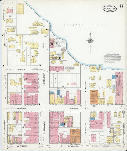 Sanborn Fire Insurance Map from Albert Lea, Freeborn County, Minnesota (1918), Sheet #0008 - Historic Sanborn Fire Insurance Map Print, vintage old map wall art, antique decor, genealogy gift, Minnesota Minnesota map