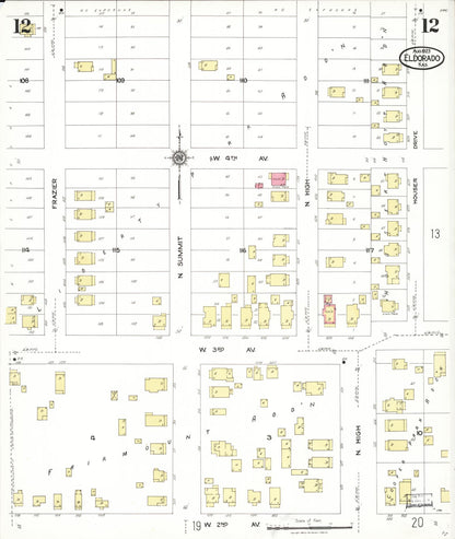 Sanborn Fire Insurance Map from El Dorado, Butler County, Kansas (1923), Sheet #0012 - Complete Map Set gallery image, historic Sanborn map, vintage wall art, Kansas Kansas