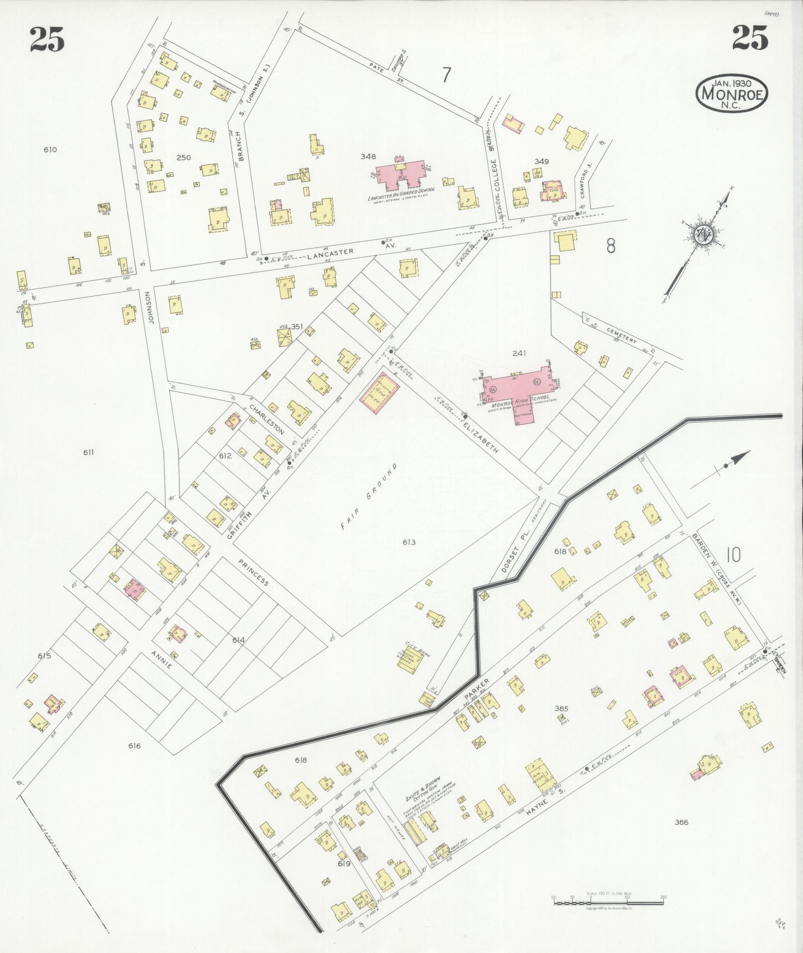 Sanborn Fire Insurance Map from Monroe, Union County, North Carolina (1930), Sheet #0025 - Complete Map Set gallery image, historic Sanborn map, vintage wall art, North Carolina North Carolina