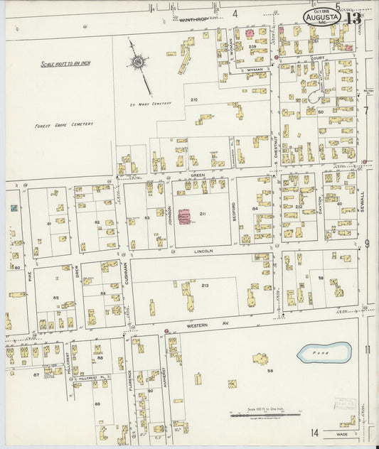 Sanborn Fire Insurance Map from Augusta, Kennebec County, Maine (1918), Sheet #0013 - Historic Sanborn Fire Insurance Map Print, vintage old map wall art, antique decor, genealogy gift, Maine Maine map
