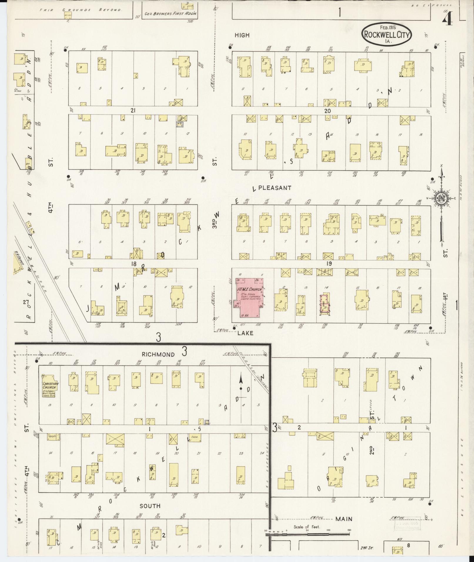 Sanborn Fire Insurance Map from Rockwell City, Calhoun County, Iowa (1915), Sheet #0004 - Historic Sanborn Fire Insurance Map Print, vintage old map wall art