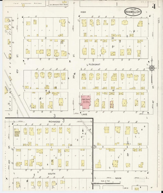 Sanborn Fire Insurance Map from Rockwell City, Calhoun County, Iowa (1915), Sheet #0004 - Historic Sanborn Fire Insurance Map Print, vintage old map wall art