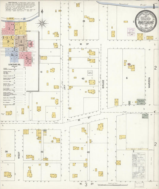 Sanborn Fire Insurance Map from Waitsburg, Walla Walla County, Washington (1904), Sheet #0001 - Historic Sanborn Fire Insurance Map Print, vintage old map wall art, antique decor, genealogy gift, Washington Washington map
