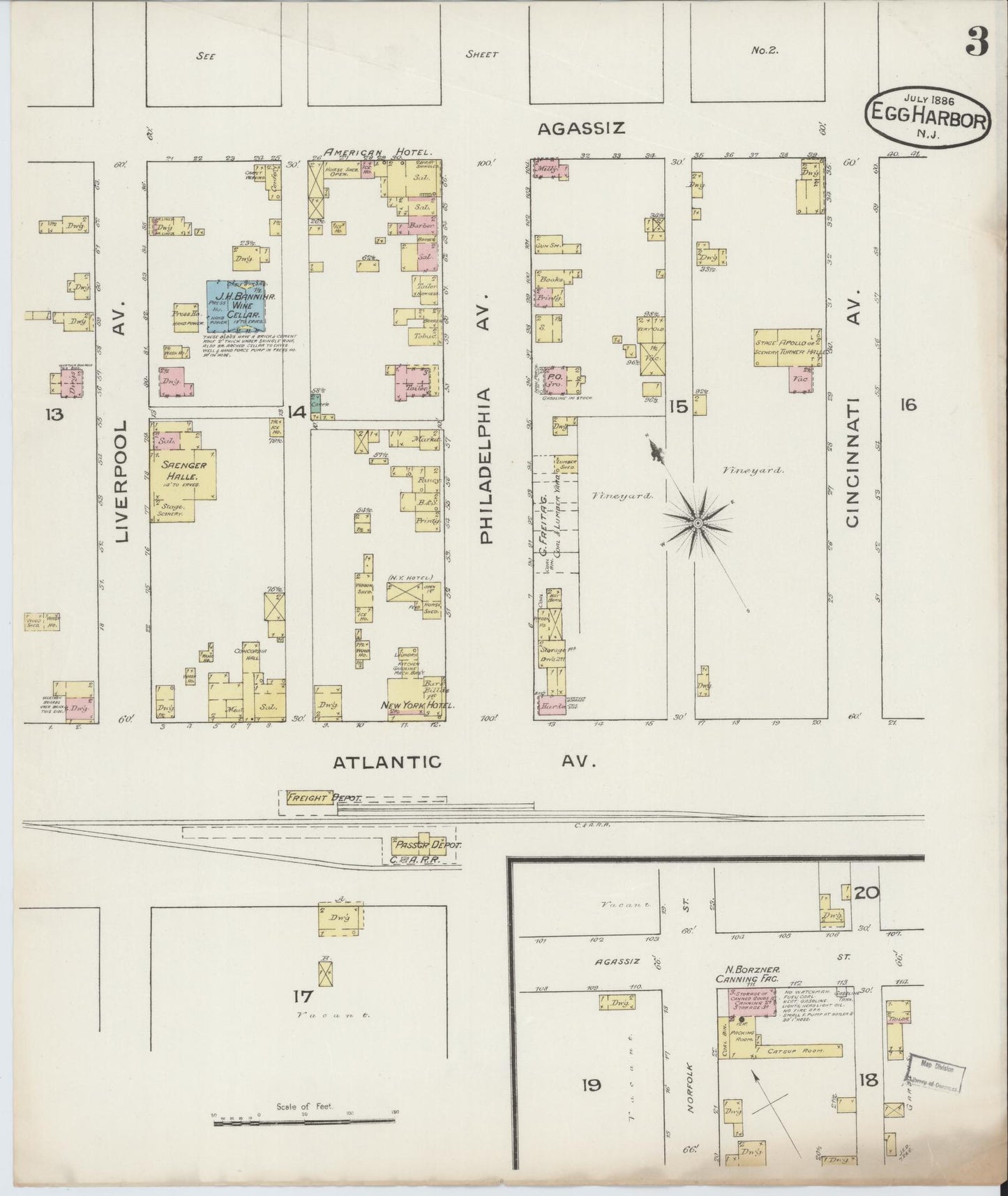Sanborn Fire Insurance Map from Egg Harbor City, Atlantic County, New Jersey (1886), Sheet #0003 - Complete Map Set gallery image, historic Sanborn map, vintage wall art, New Jersey New Jersey