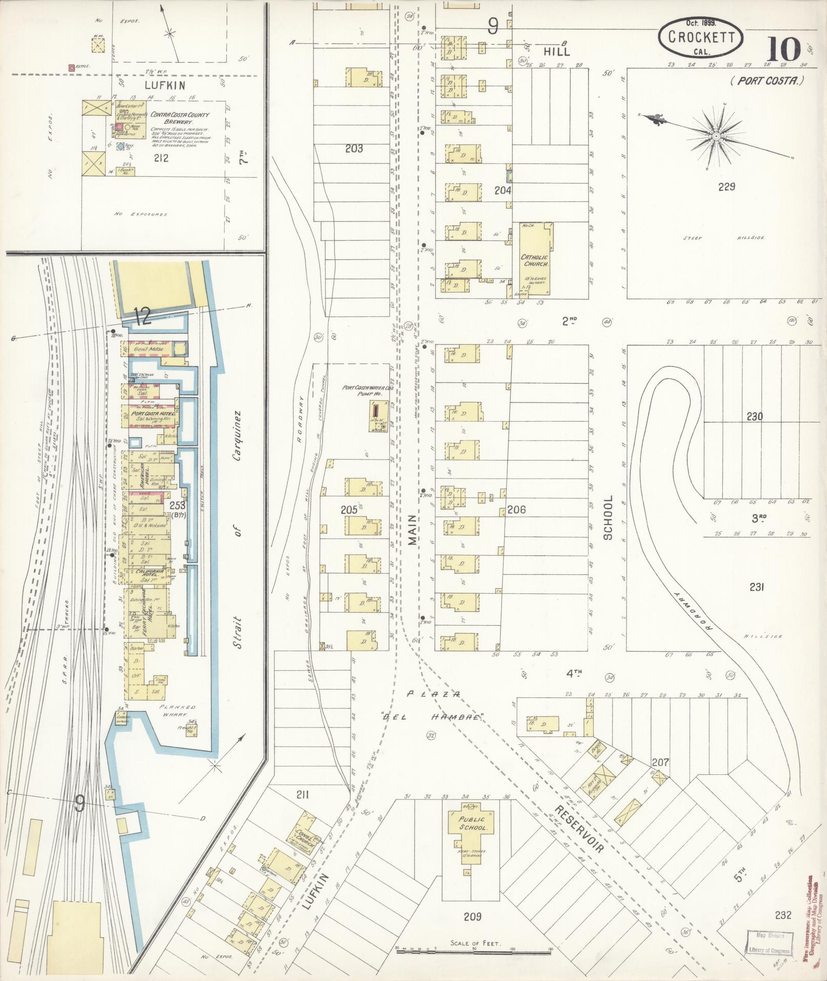 Sanborn Fire Insurance Map from Crockett, Contra Costa County, California (1899), Sheet #0010 - Historic Sanborn Fire Insurance Map Print, vintage old map wall art, antique decor, genealogy gift, California California map
