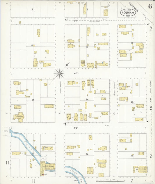 Sanborn Fire Insurance Map from Hoquiam, Grays Harbor County, Washington (1902), Sheet #0006 - Historic Sanborn Fire Insurance Map Print, vintage old map wall art, antique decor, genealogy gift, Washington Washington map