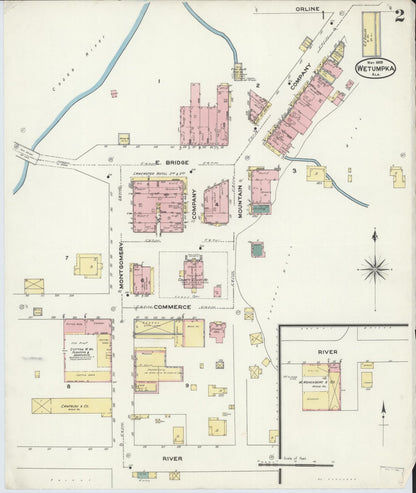 Sanborn Fire Insurance Map from Wetumpka, Elmore County, Alabama (1909), Sheet #0002 - Complete Map Set gallery image, historic Sanborn map, vintage wall art, Alabama Alabama