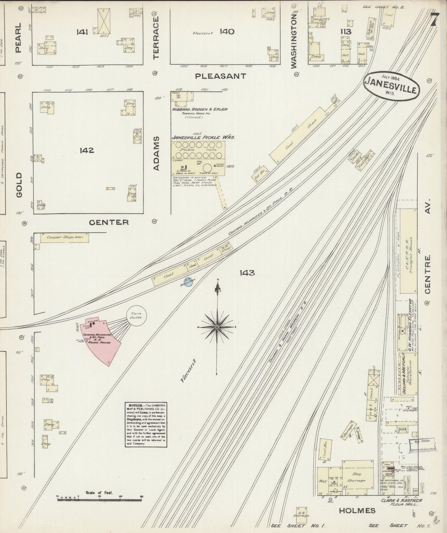 Sanborn Fire Insurance Map from Janesville, Rock County, Wisconsin (1884), Sheet #0007 - Complete Map Set gallery image, historic Sanborn map, vintage wall art, Wisconsin Wisconsin