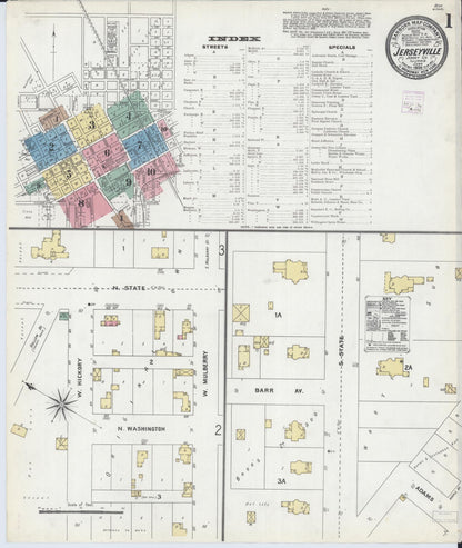 Sanborn Fire Insurance Map from Jerseyville, Jersey County, Illinois (1906), Sheet #0001 - Complete Map Set gallery image, historic Sanborn map, vintage wall art, Illinois Illinois
