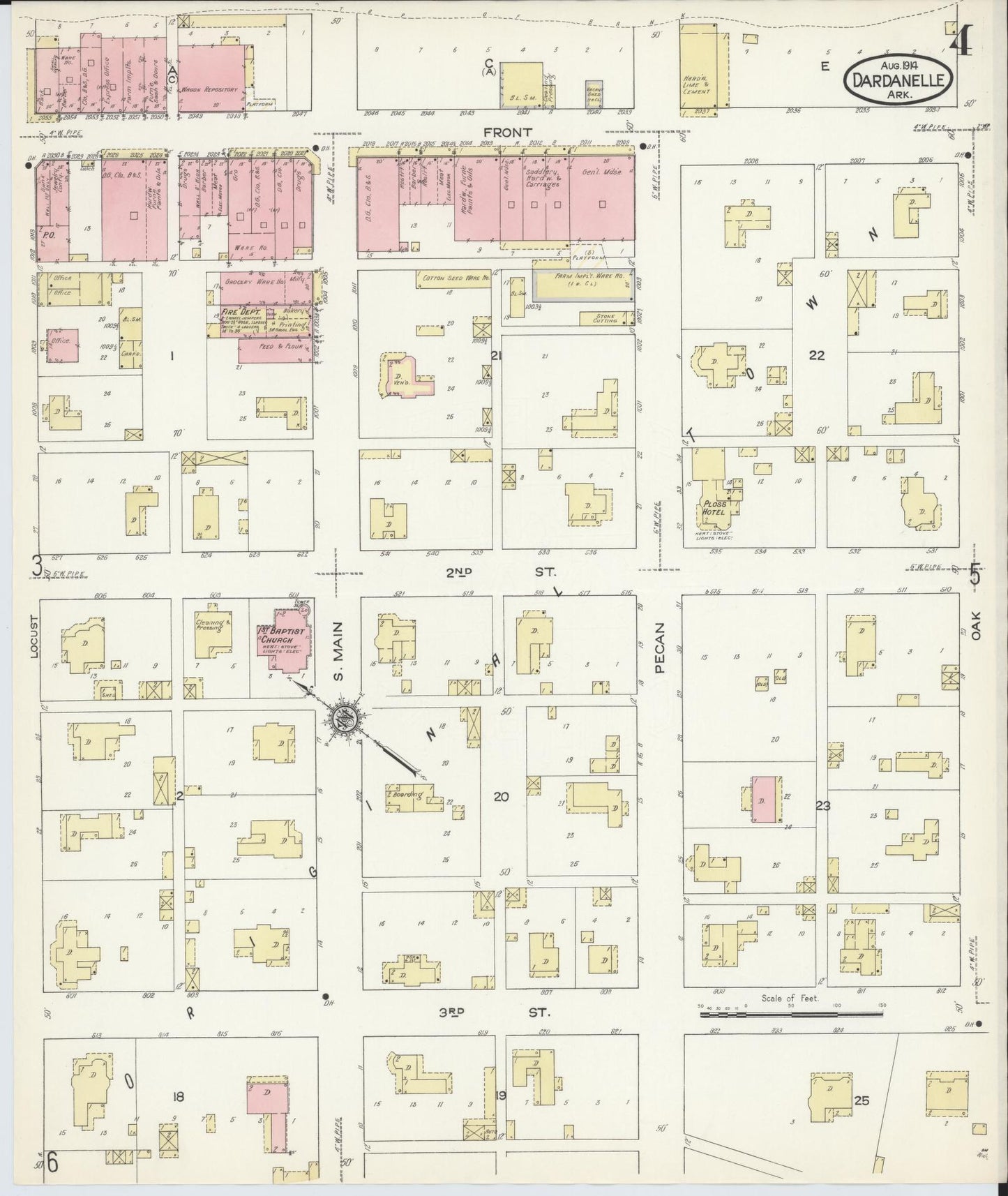 Sanborn Fire Insurance Map from Dardanelle, Yell County, Arkansas (1914), Sheet #0004 - Complete Map Set gallery image, historic Sanborn map, vintage wall art, Arkansas Arkansas