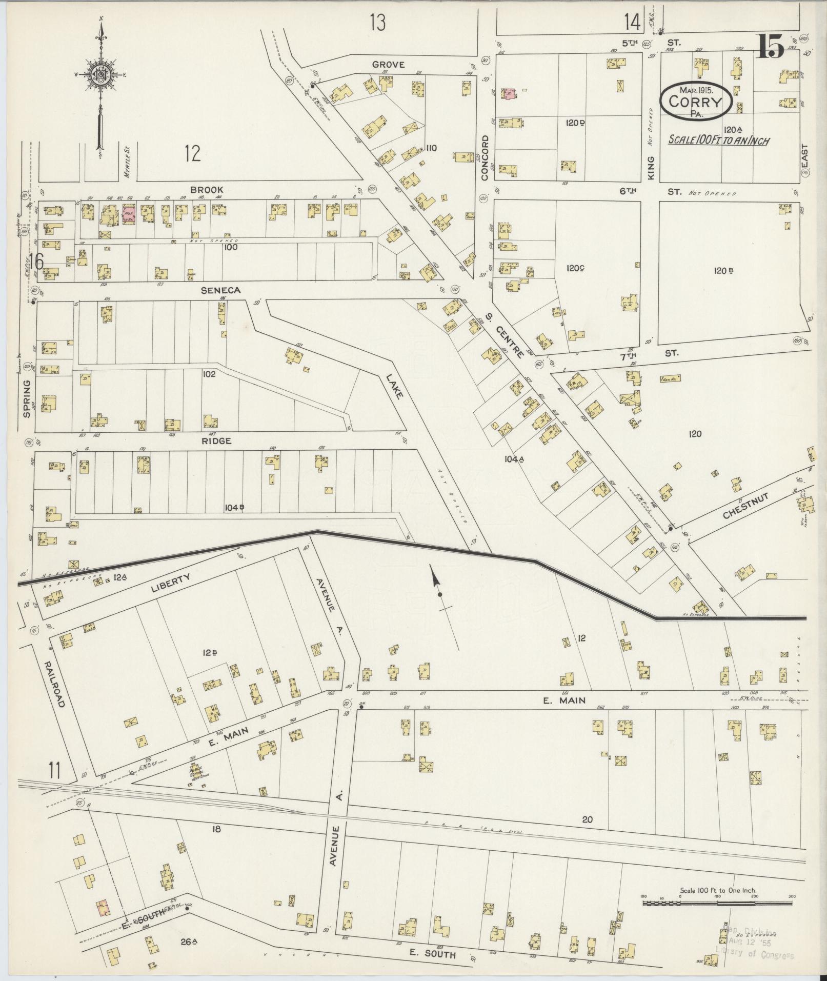 Sanborn Fire Insurance Map from Corry, Erie County, Pennsylvania (1915), Sheet #0015 - Historic Sanborn Fire Insurance Map Print, vintage old map wall art, antique decor, genealogy gift, Pennsylvania Pennsylvania map