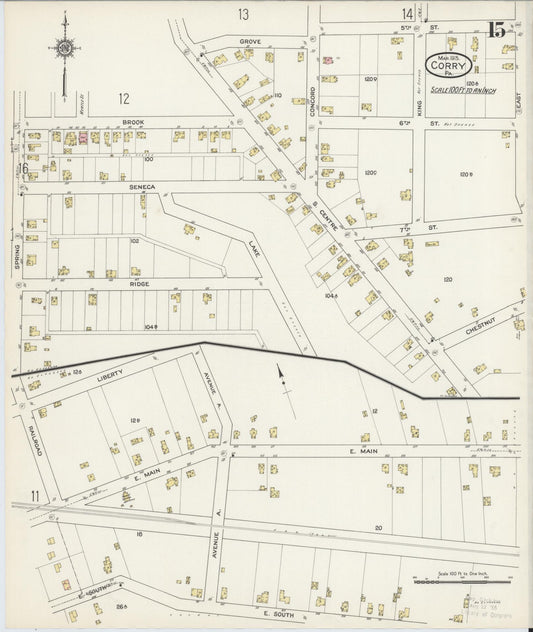 Sanborn Fire Insurance Map from Corry, Erie County, Pennsylvania (1915), Sheet #0015 - Historic Sanborn Fire Insurance Map Print, vintage old map wall art, antique decor, genealogy gift, Pennsylvania Pennsylvania map