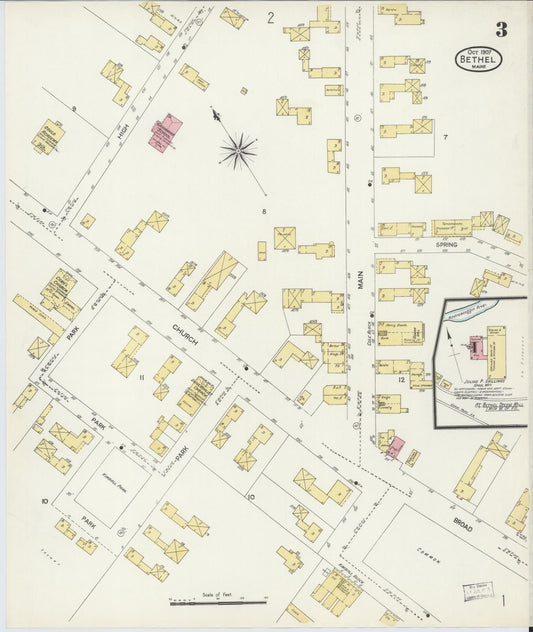Sanborn Fire Insurance Map from Bethel, Oxford County, Maine (1907), Sheet #0003 - Historic Sanborn Fire Insurance Map Print, vintage old map wall art, antique decor, genealogy gift, Maine Maine map