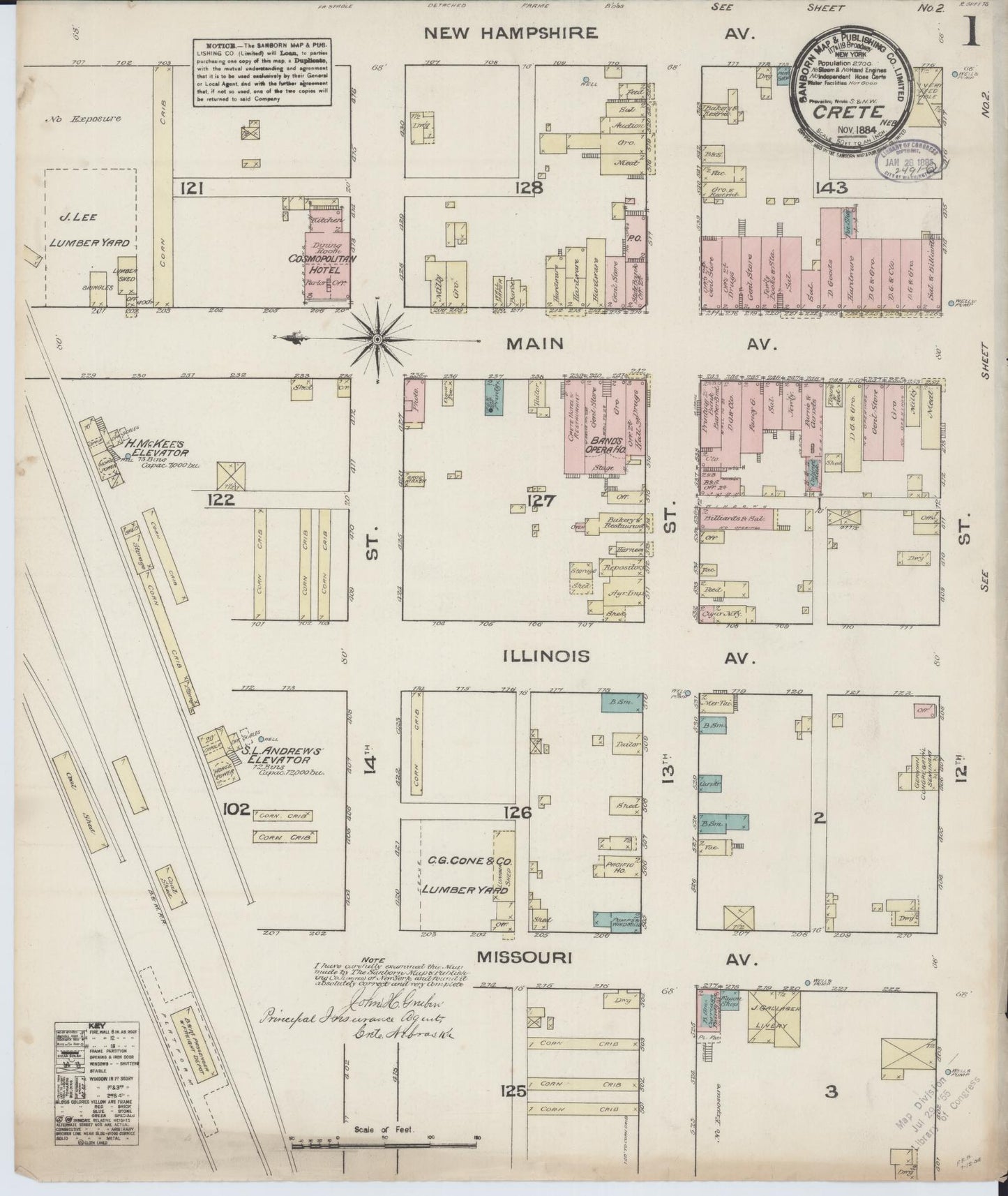 Sanborn Fire Insurance Map from Crete, Saline County, Nebraska (1884), Sheet #0001 - Complete Map Set gallery image, historic Sanborn map, vintage wall art, Nebraska Nebraska