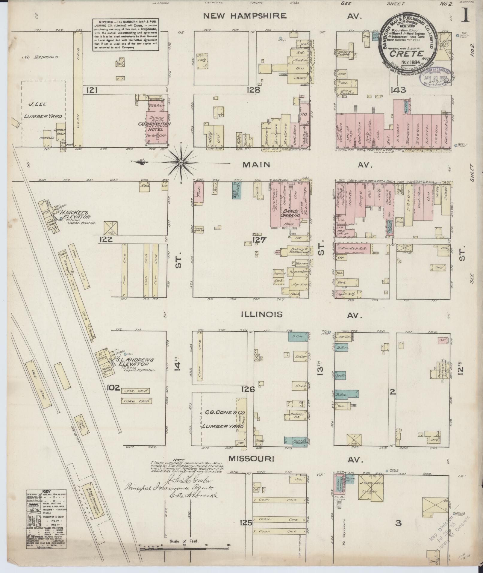 Sanborn Fire Insurance Map from Crete, Saline County, Nebraska (1884), Sheet #0001 - Complete Map Set gallery image, historic Sanborn map, vintage wall art, Nebraska Nebraska