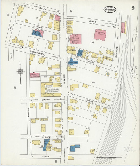 Sanborn Fire Insurance Map from Warren, Bristol County, Rhode Island (1920), Sheet #0009 - Historic Sanborn Fire Insurance Map Print, vintage old map wall art, antique decor, genealogy gift, Rhode Island Rhode Island map