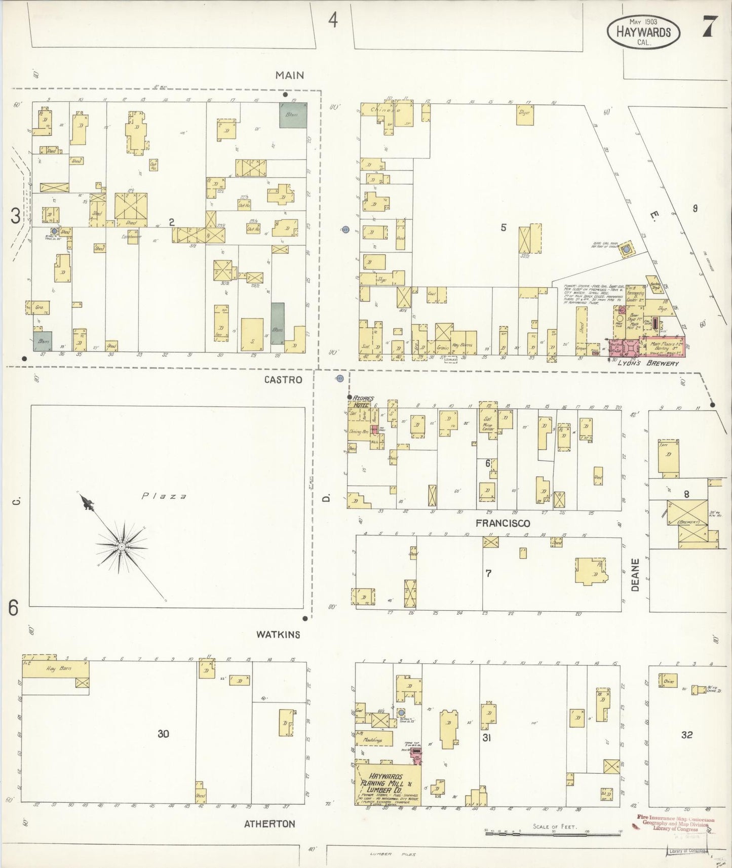 Sanborn Fire Insurance Map from Hayward, Alameda County, California (1903), Sheet #0007 - Historic Sanborn Fire Insurance Map Print, vintage old map wall art, antique decor, genealogy gift, California California map