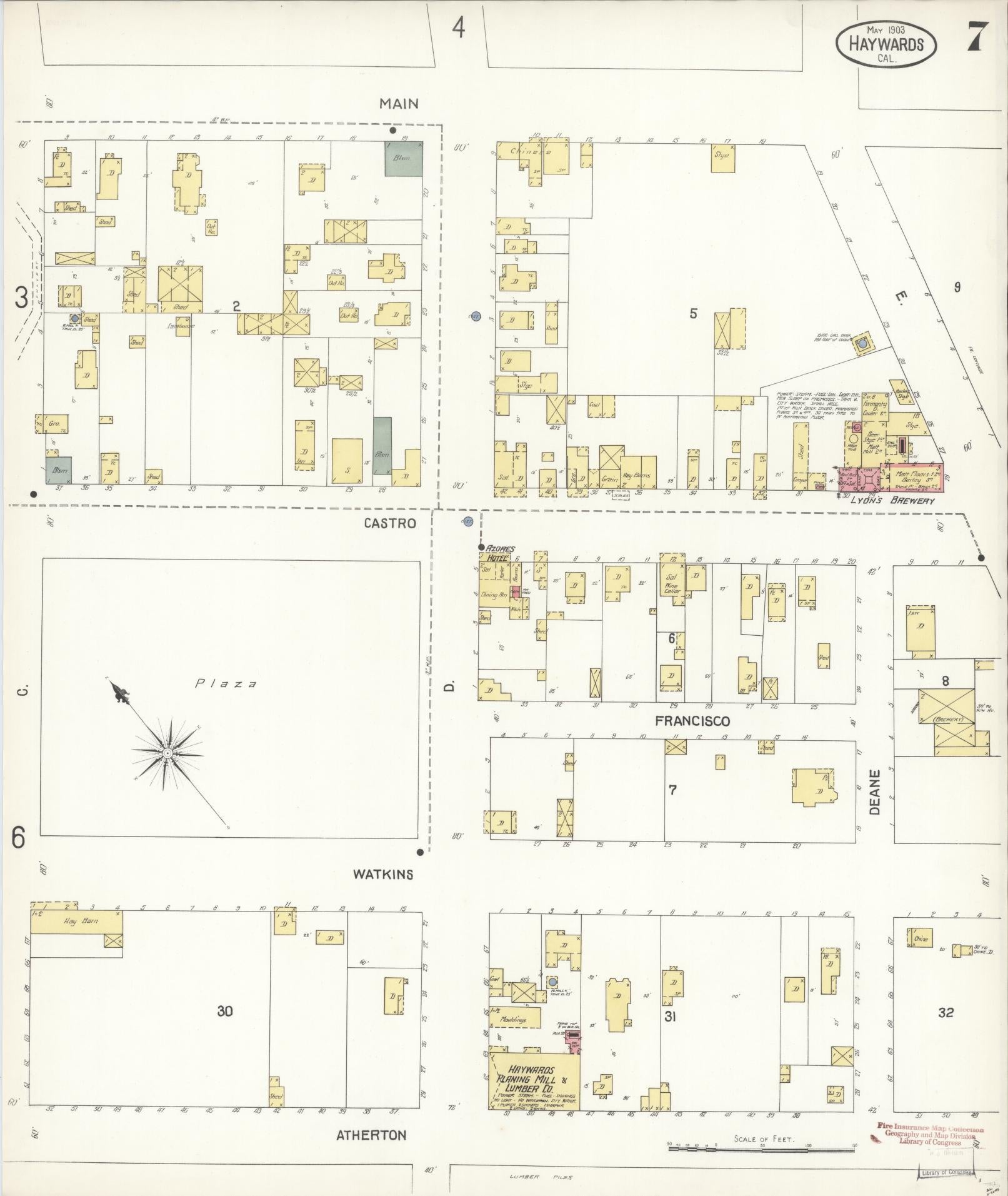 Sanborn Fire Insurance Map from Hayward, Alameda County, California (1903), Sheet #0007 - Historic Sanborn Fire Insurance Map Print, vintage old map wall art, antique decor, genealogy gift, California California map