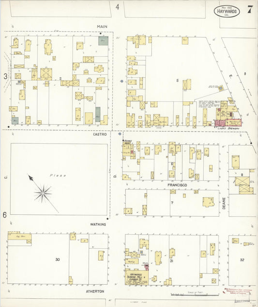 Sanborn Fire Insurance Map from Hayward, Alameda County, California (1903), Sheet #0007 - Historic Sanborn Fire Insurance Map Print, vintage old map wall art, antique decor, genealogy gift, California California map