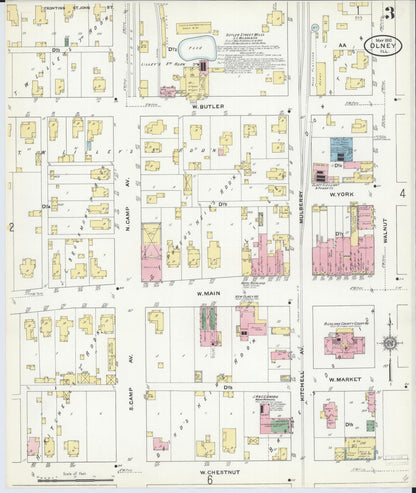 Sanborn Fire Insurance Map from Olney, Richland County, Illinois (1910), Sheet #0003 - Complete Map Set gallery image, historic Sanborn map, vintage wall art, Illinois Illinois