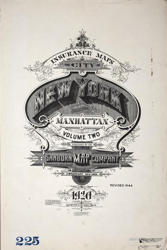 Sanborn Fire Insurance Map from New York, Bronx, Manhattan, New York (1944), Sheet #0001 - Historic Sanborn Fire Insurance Map Print, vintage old map wall art, antique decor, genealogy gift, New York New York map