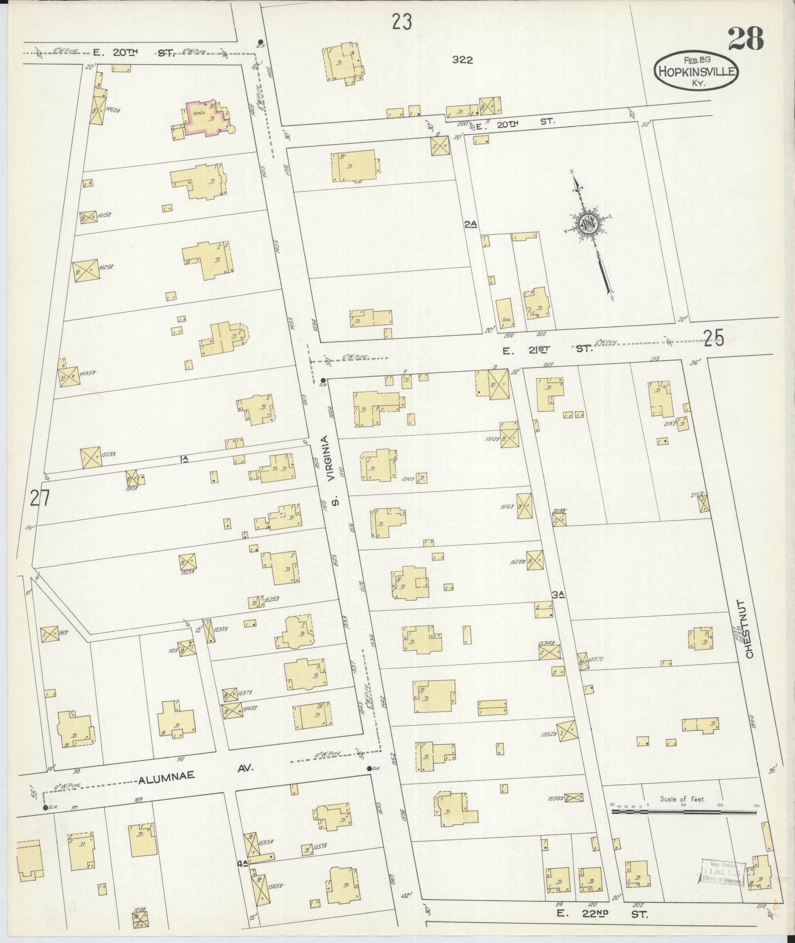 Sanborn Fire Insurance Map from Hopkinsville, Christian County, Kentucky (1913), Sheet #0028 - Historic Sanborn Fire Insurance Map Print, vintage old map wall art, antique decor, genealogy gift, Kentucky Kentucky map