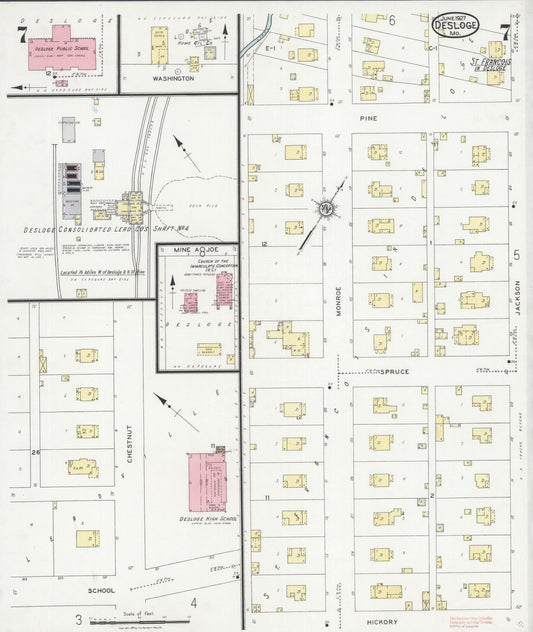 Sanborn Fire Insurance Map from Desloge, Saint Francois County, Missouri (1927), Sheet #0007 - Historic Sanborn Fire Insurance Map Print, vintage old map wall art, antique decor, genealogy gift, Missouri Missouri map