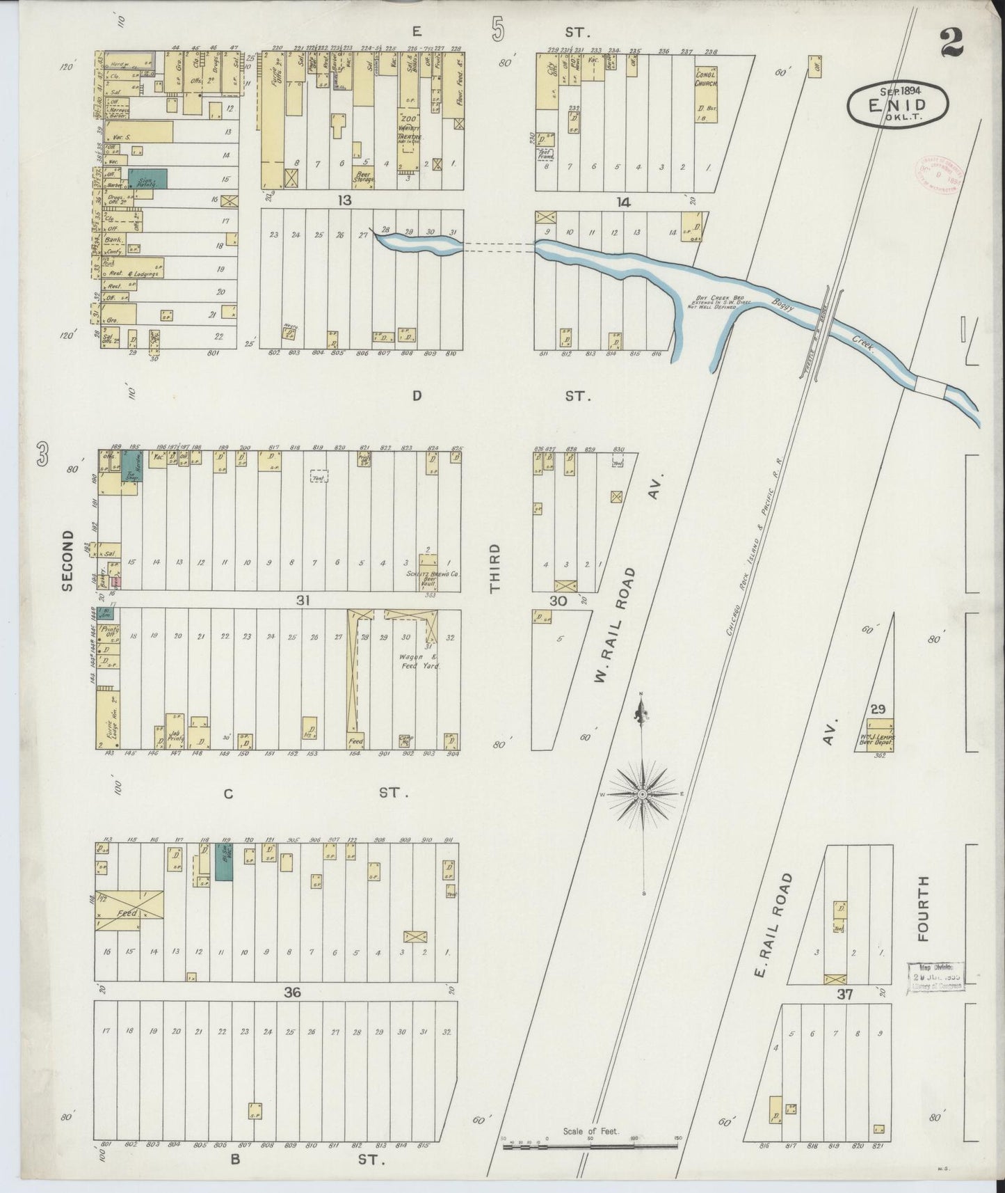 Sanborn Fire Insurance Map from Enid, Garfield County, Oklahoma (1894), Sheet #0002 - Complete Map Set gallery image, historic Sanborn map, vintage wall art, Oklahoma Oklahoma