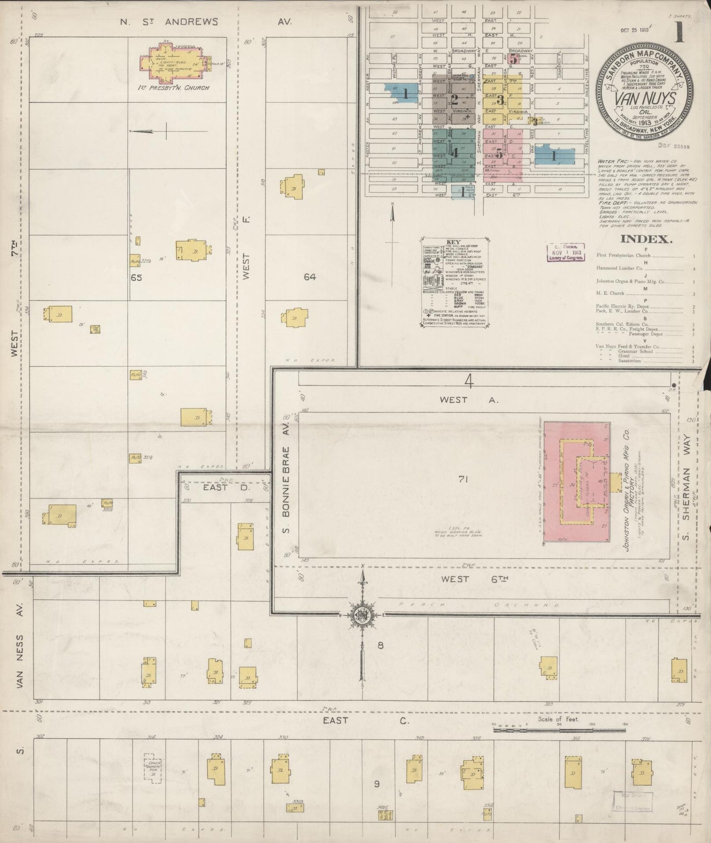 Sanborn Fire Insurance Map from Van Nuys, Los Angeles County, California (1913), Sheet #0001 - Complete Map Set gallery image, historic Sanborn map, vintage wall art, California California