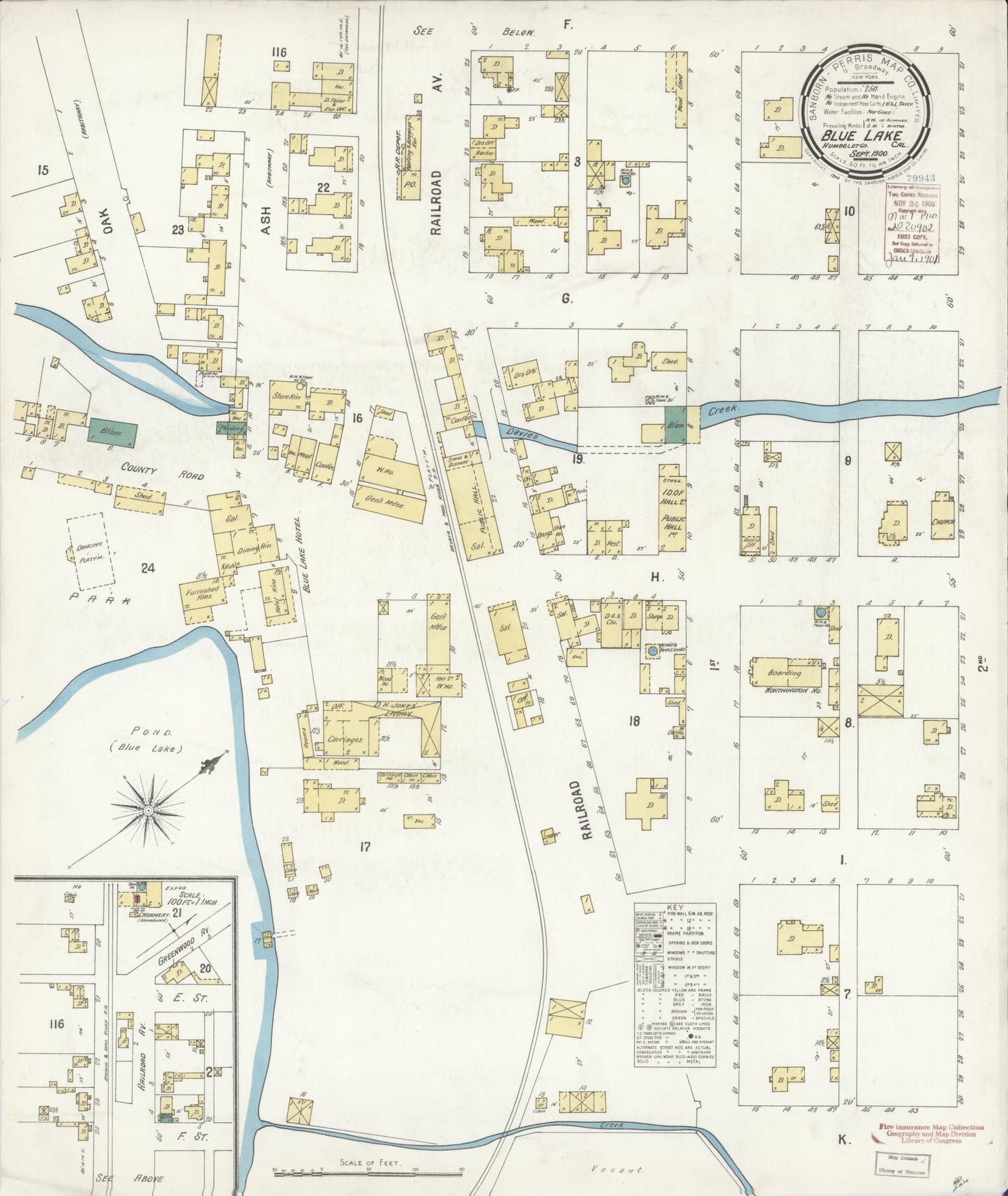 Sanborn Fire Insurance Map from Blue Lake, Humboldt County, California (1900), Sheet #0001 - Historic Sanborn Fire Insurance Map Print, vintage old map wall art, antique decor, genealogy gift, California California map