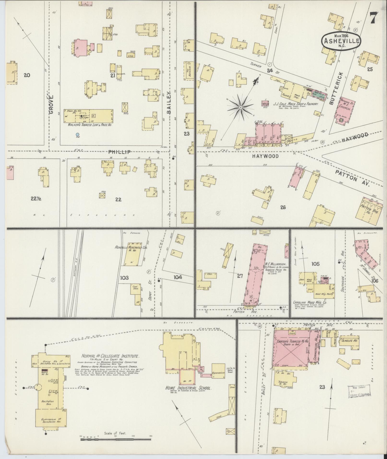 Sanborn Fire Insurance Map from Asheville, Buncombe County, North Carolina (1896), Sheet #0007 - Complete Map Set gallery image, historic Sanborn map, vintage wall art, North Carolina North Carolina