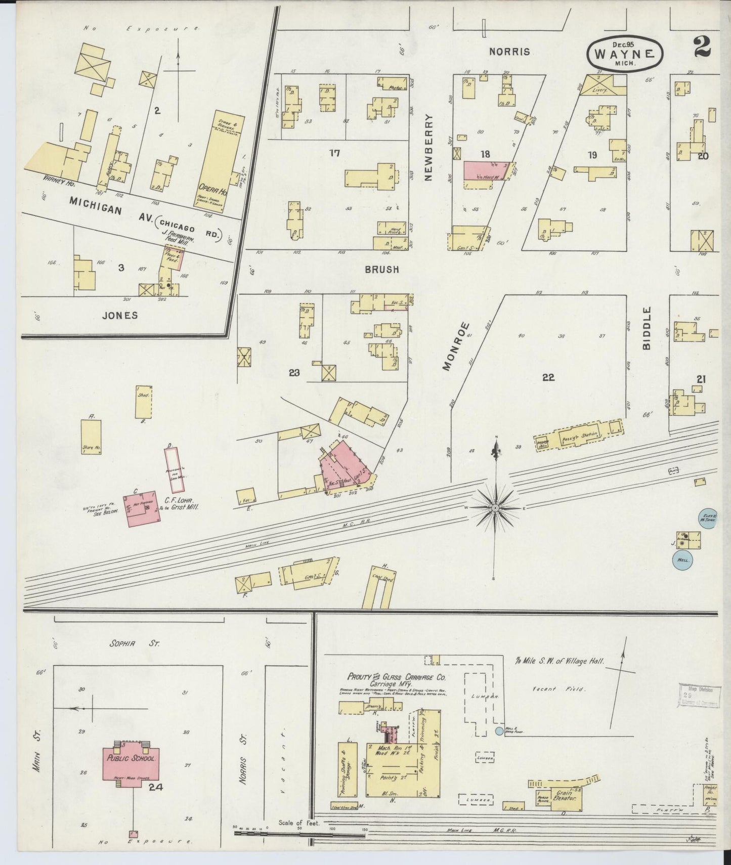 Sanborn Fire Insurance Map from Wayne, Wayne County, Michigan (1895), Sheet #0002 - Historic Sanborn Fire Insurance Map Print, vintage old map wall art, antique decor, genealogy gift, Michigan Michigan map