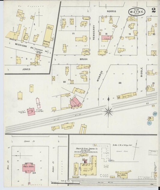 Sanborn Fire Insurance Map from Wayne, Wayne County, Michigan (1895), Sheet #0002 - Historic Sanborn Fire Insurance Map Print, vintage old map wall art, antique decor, genealogy gift, Michigan Michigan map