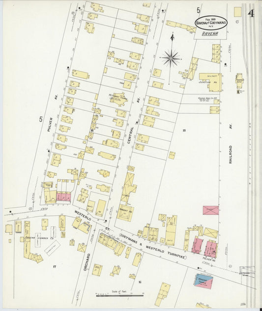 Sanborn Fire Insurance Map from Ravena, Albany County, New York (1909), Sheet #0004 - Historic Sanborn Fire Insurance Map Print, vintage old map wall art, antique decor, genealogy gift, New York New York map