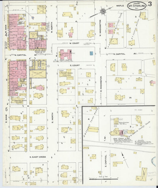 Sanborn Fire Insurance Map from Mount Sterling, Brown County, Illinois (1910), Sheet #0003 - Historic Sanborn Fire Insurance Map Print, vintage old map wall art, antique decor, genealogy gift, Illinois Illinois map