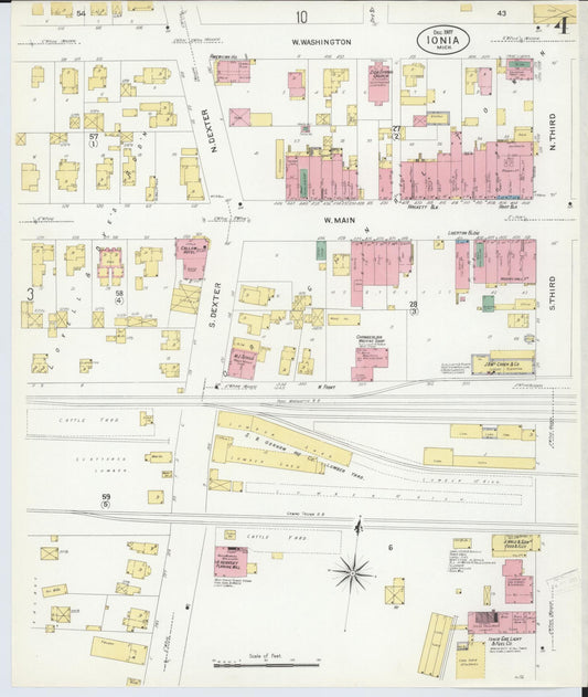 Sanborn Fire Insurance Map from Ionia, Ionia County, Michigan (1907), Sheet #0004 - Historic Sanborn Fire Insurance Map Print, vintage old map wall art, antique decor, genealogy gift, Michigan Michigan map