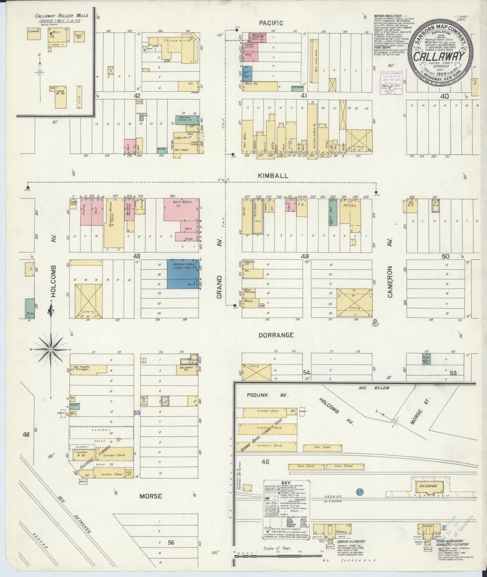 Sanborn Fire Insurance Map from Callaway, Custer County, Nebraska (1908), Sheet #0001 - Historic Sanborn Fire Insurance Map Print, vintage old map wall art, antique decor, genealogy gift, Nebraska Nebraska map