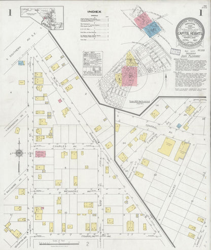 Sanborn Fire Insurance Map from Capitol Heights, Prince Georges County, Maryland (1927), Sheet #0001 - Complete Map Set gallery image, historic Sanborn map, vintage wall art, Maryland Maryland