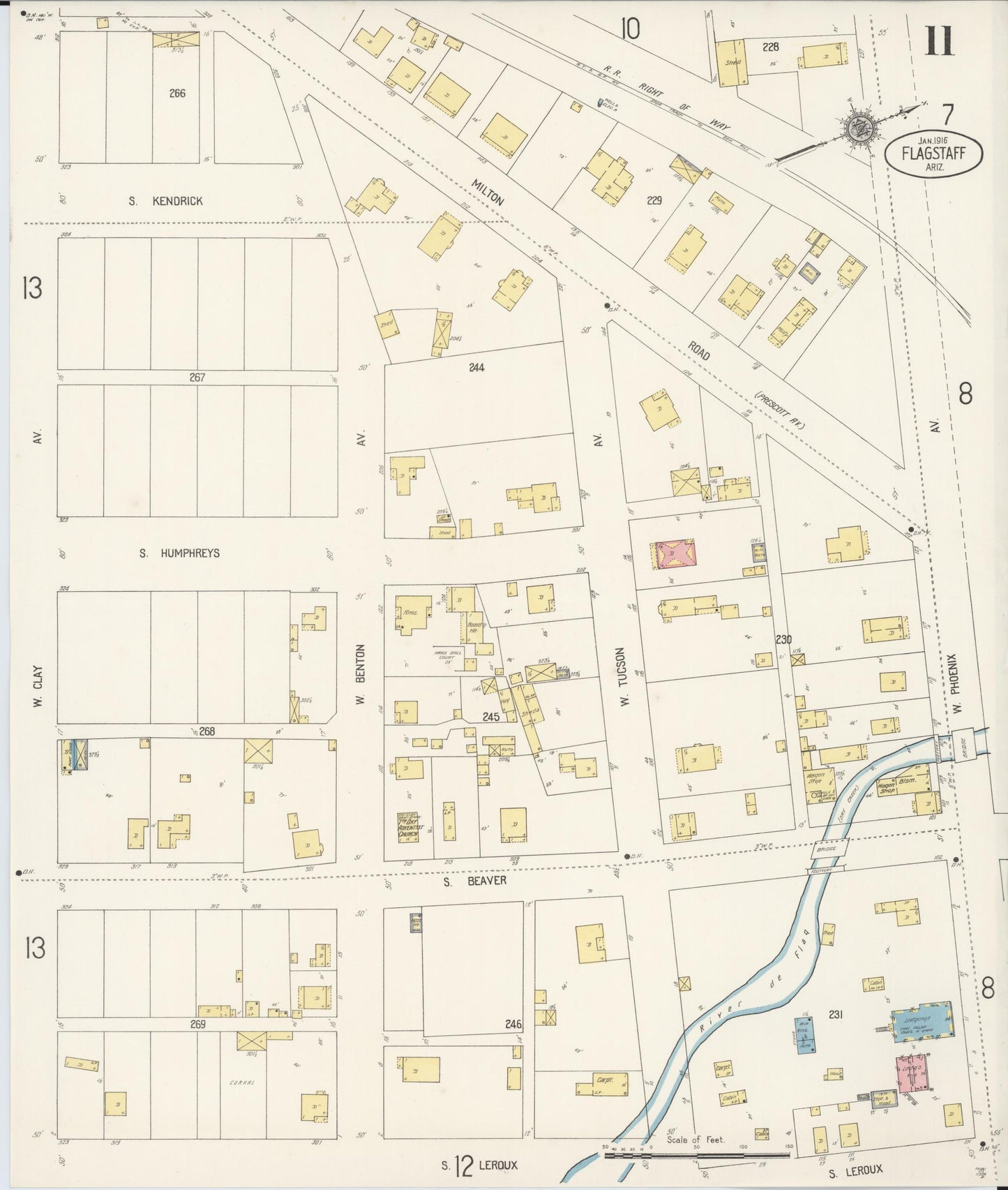 Sanborn Fire Insurance Map from Flagstaff, Coconino County, Arizona (1916), Sheet #0011 - Historic Sanborn Fire Insurance Map Print, vintage old map wall art, antique decor, genealogy gift, Arizona Arizona map