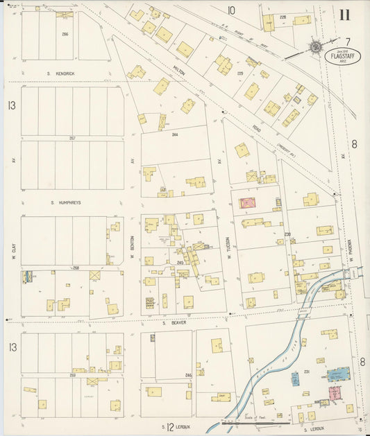 Sanborn Fire Insurance Map from Flagstaff, Coconino County, Arizona (1916), Sheet #0011 - Historic Sanborn Fire Insurance Map Print, vintage old map wall art, antique decor, genealogy gift, Arizona Arizona map
