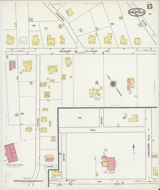 Sanborn Fire Insurance Map from Shelbyville, Bedford County, Tennessee (1921), Sheet #0015 - Historic Sanborn Fire Insurance Map Print, vintage old map wall art, antique decor, genealogy gift, Tennessee Tennessee map