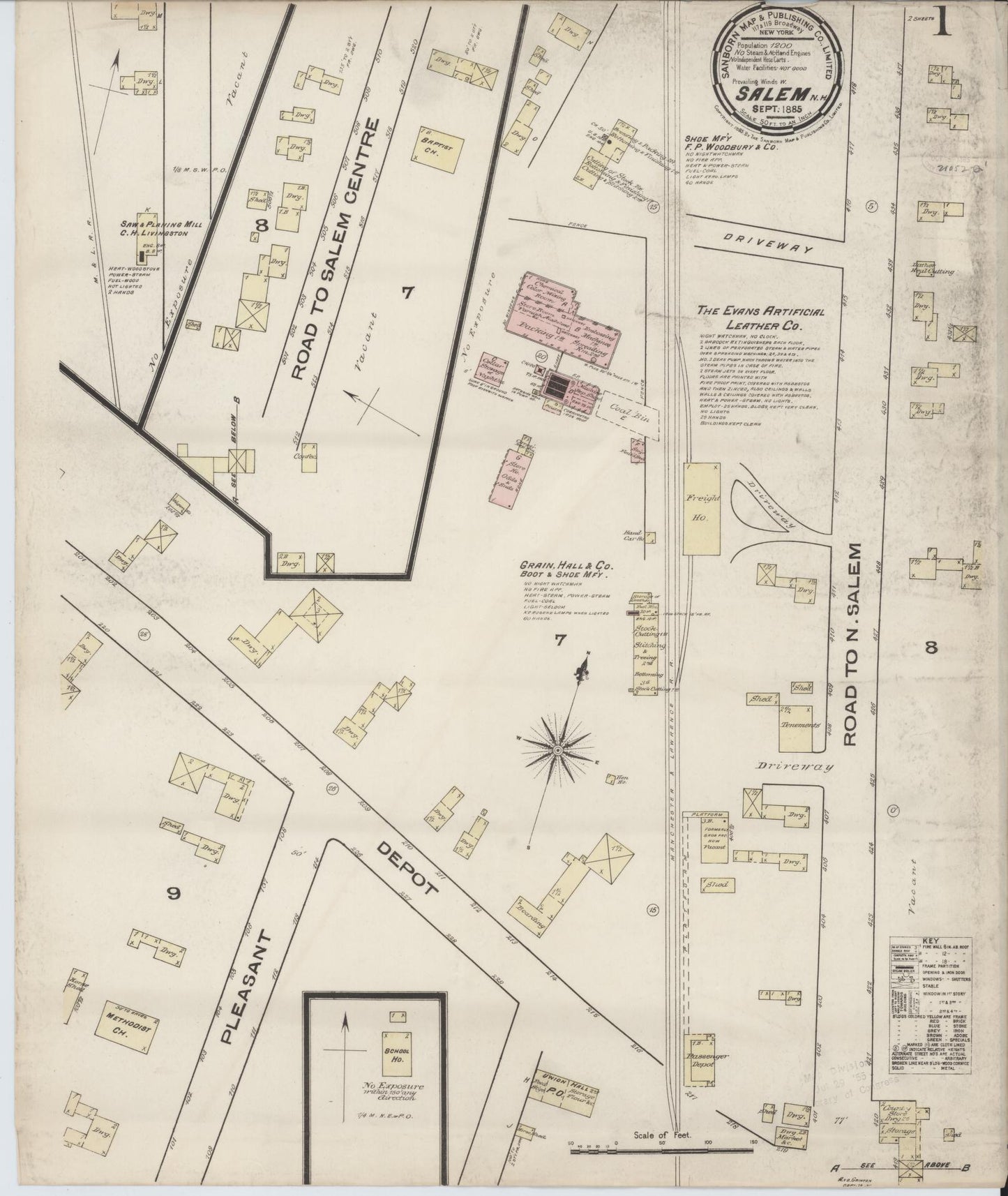 Sanborn Fire Insurance Map from Salem, Rockingham County, New Hampshire (1885), Sheet #0001 - Complete Map Set gallery image, historic Sanborn map, vintage wall art, New Hampshire New Hampshire