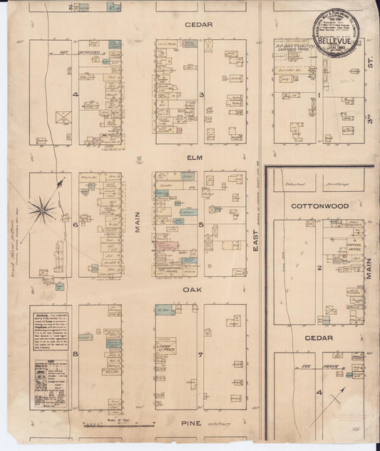 Sanborn Fire Insurance Map from Bellevue, Blaine County, Idaho (1885), Sheet #0001 - Historic Sanborn Fire Insurance Map Print, vintage old map wall art, antique decor, genealogy gift, Idaho Idaho map