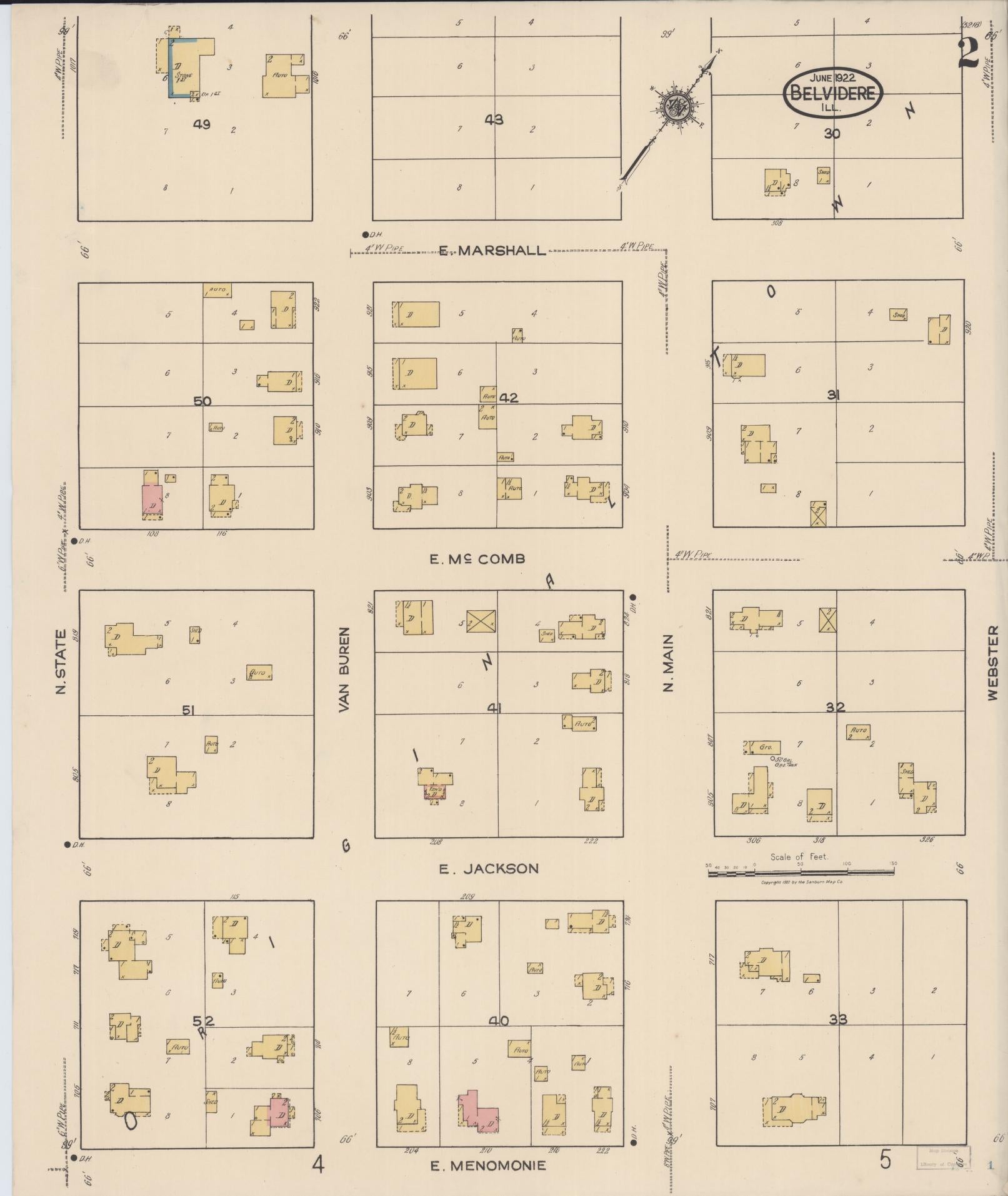 Sanborn Fire Insurance Map from Belvidere, Boone County, Illinois (1922), Sheet #0002 - Complete Map Set gallery image, historic Sanborn map, vintage wall art, Illinois Illinois