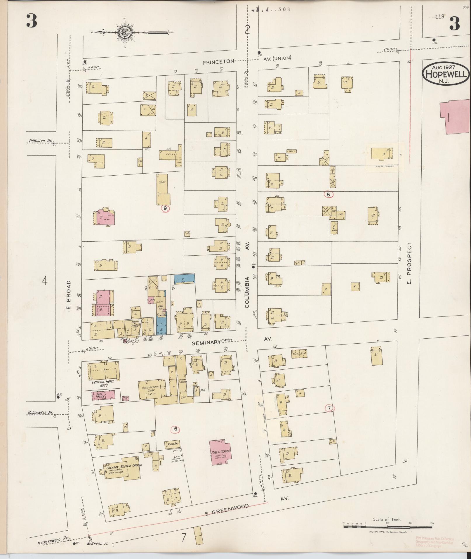 Sanborn Fire Insurance Map from Hopewell, Mercer County, New Jersey (1935), Sheet #0003 - Complete Map Set gallery image, historic Sanborn map, vintage wall art, New Jersey New Jersey