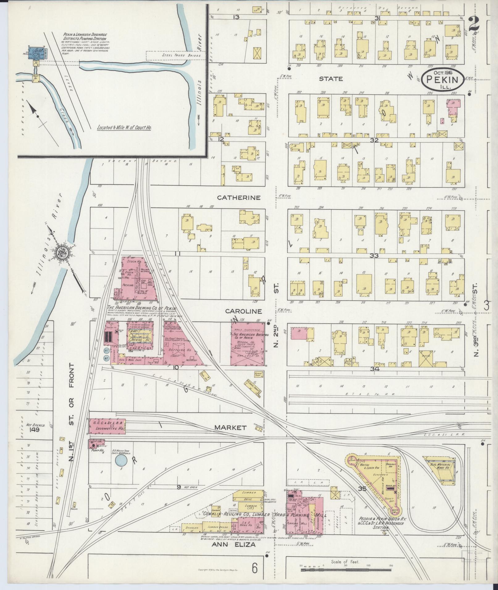 Sanborn Fire Insurance Map from Pekin, Tazewell County, Illinois (1916), Sheet #0002 - Complete Map Set gallery image, historic Sanborn map, vintage wall art, Illinois Illinois