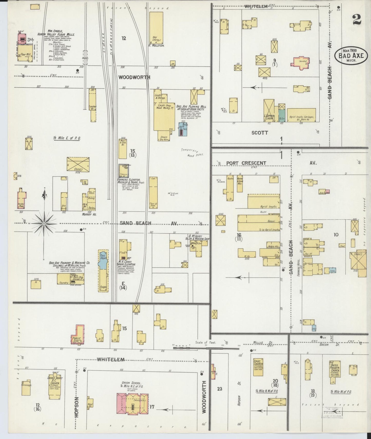 Sanborn Fire Insurance Map from Bad Axe, Huron County, Michigan (1900), Sheet #0002 - Historic Sanborn Fire Insurance Map Print, vintage old map wall art, antique decor, genealogy gift, Michigan Michigan map